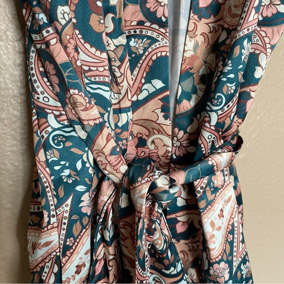 NWT — TAGS ON — SoHo Apparel - Paisley Floral Print Silk Robe Pink Tan Turquoise - Picture 9 of 15